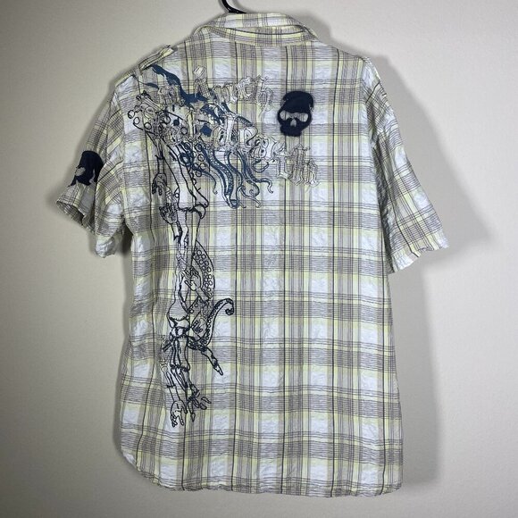 Artful Dodger Other - Artful Dodger Men's SS Yellow Gray Plaid Skull Print Button-up Shirt XL!